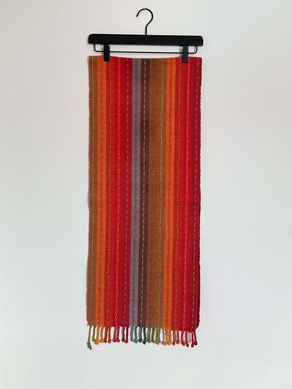 Striped colorful Mexican Hand Knotted Fringe Table Runner cotton